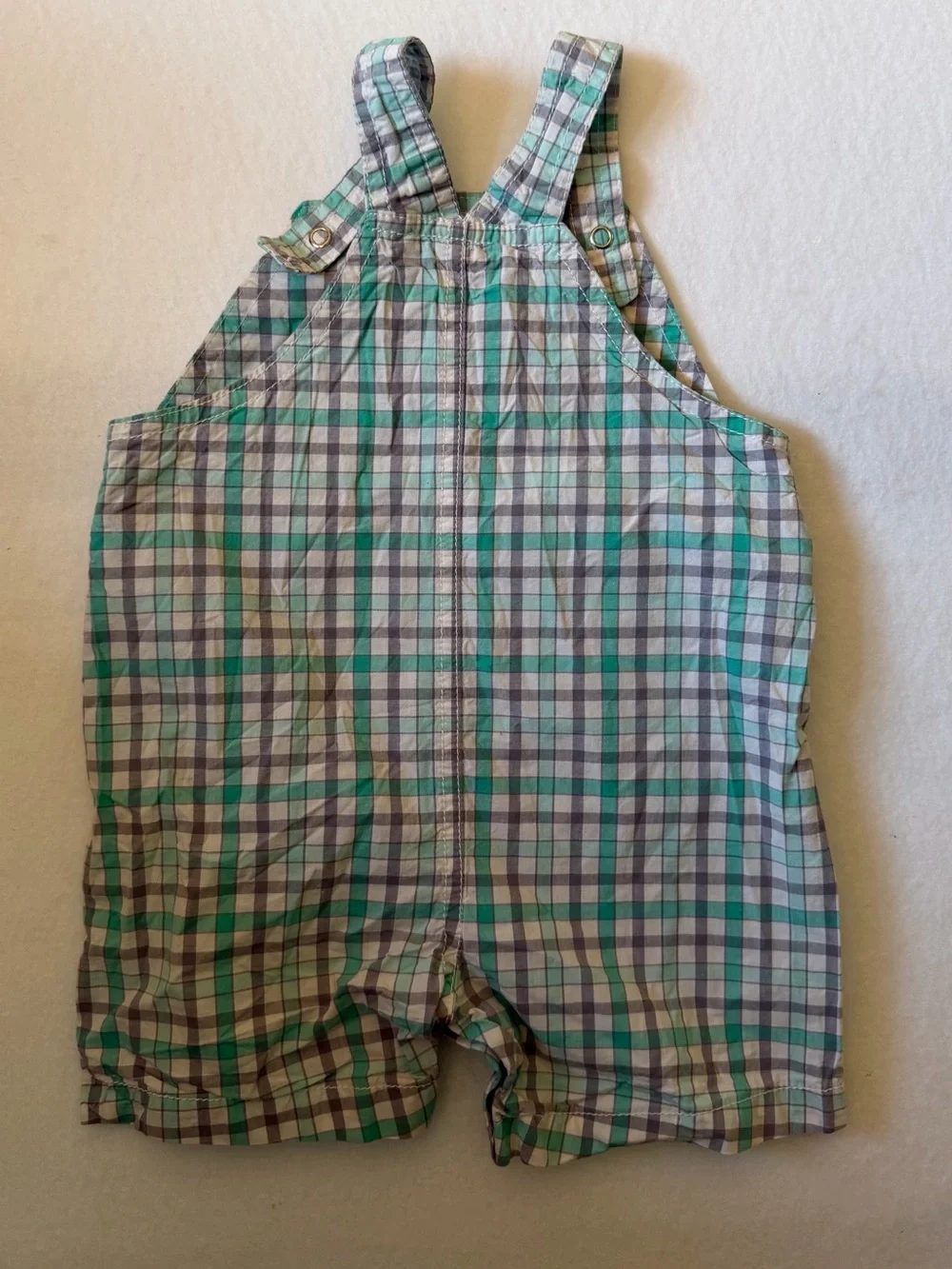 Just One You By Carter's Green and Gray Plaid Baby Overalls Size 12 Months